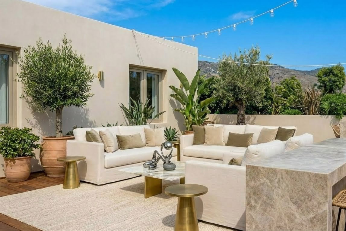 Staircase with abstract art