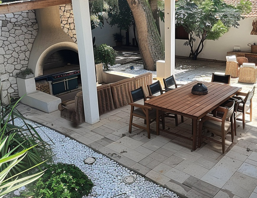 View from living room to kitchen