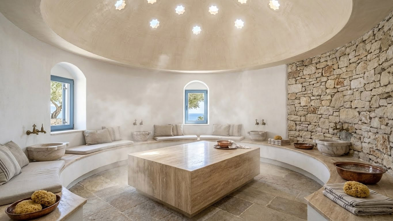 Staircase with abstract art