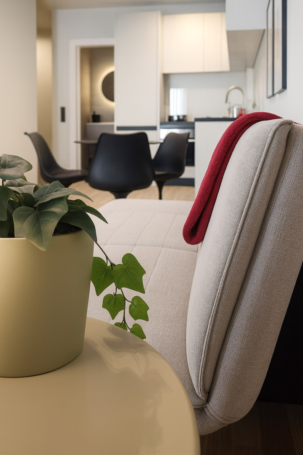 View from living room to kitchen